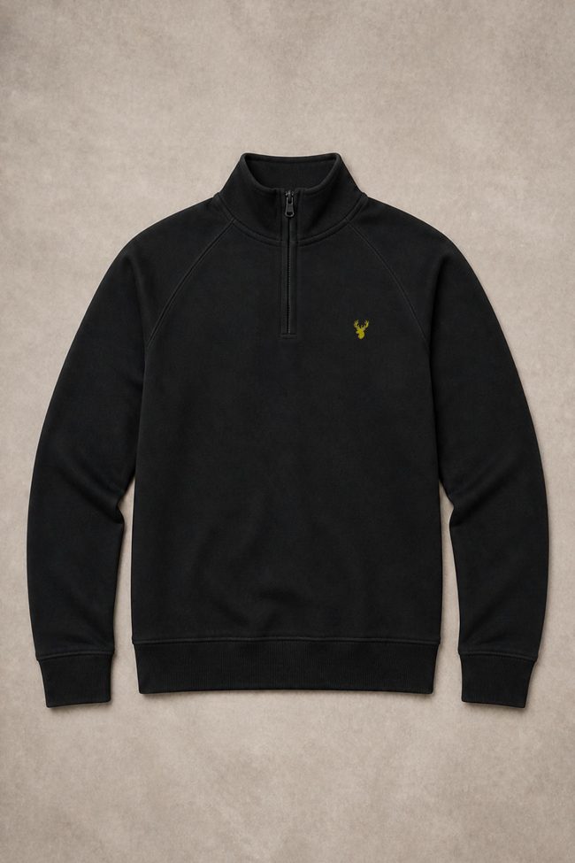 Yellow Deer, Φούτερ Half Zip σε Μαύρο Χρώμα