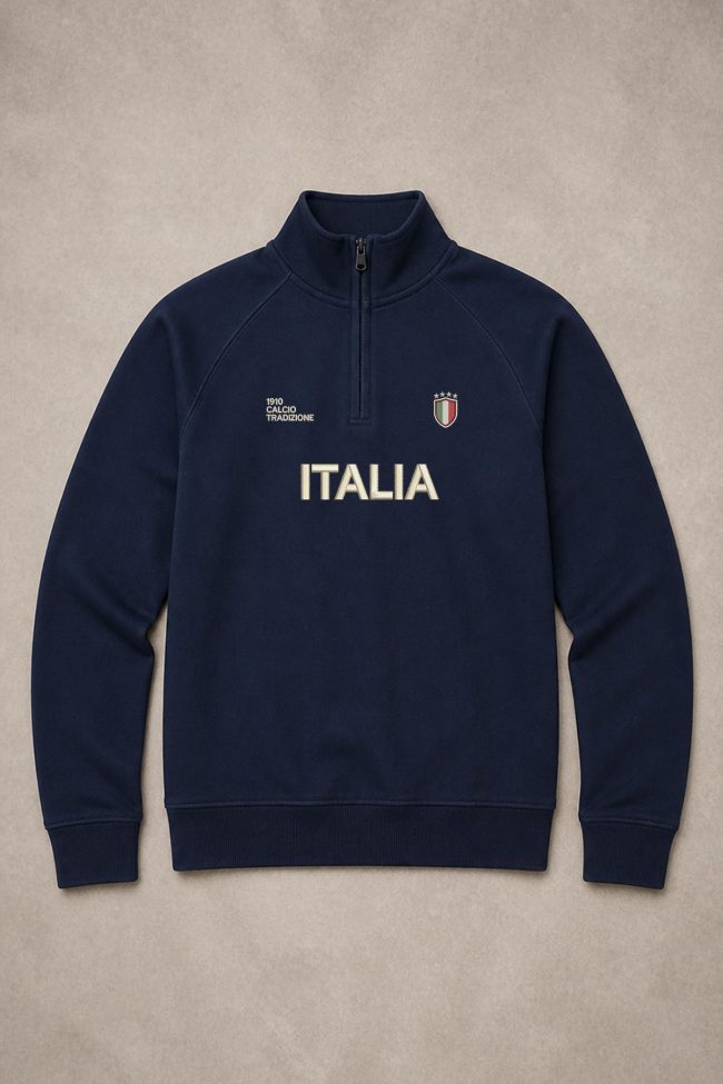 Italia Bold, Φούτερ Half Zip σε Μπλε Χρώμα