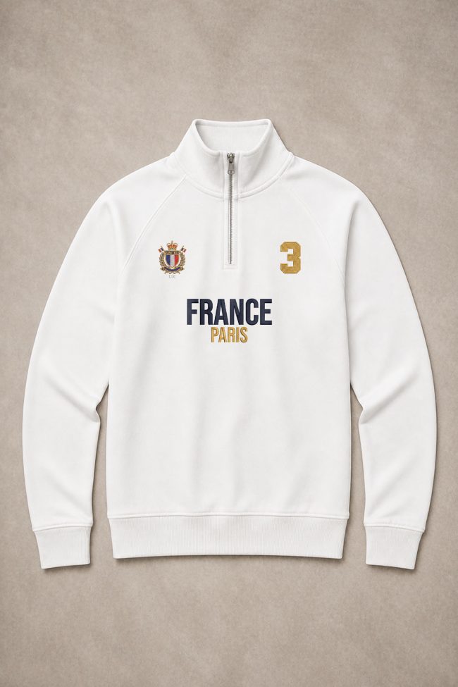 Φούτερ Half Zip France Paris Varsity σε Λευκό Χρώμα